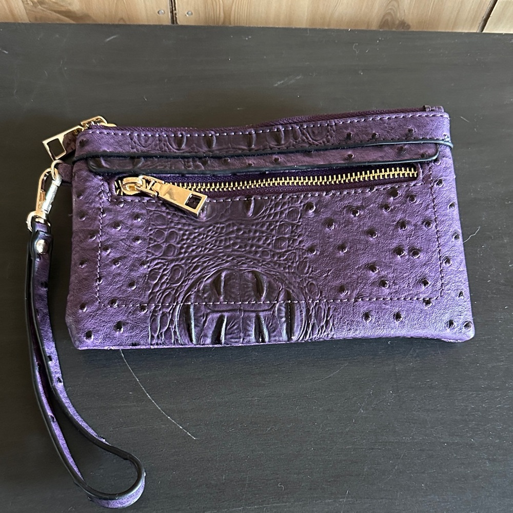 Purple Women’s Wristlet Clutch - Elegant Faux Ostrich Leather